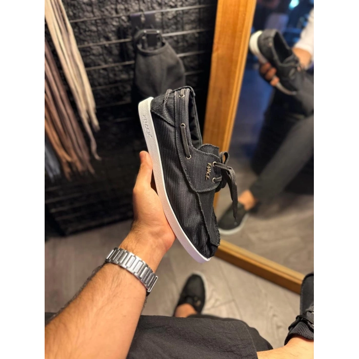 Mevsimlik Keten Ayakkabı  Siyah (Beyaz Taban)