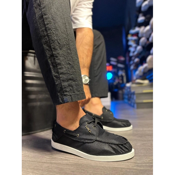 Mevsimlik Keten Ayakkabı  Siyah (Beyaz Taban)