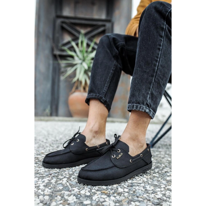 Mevsimlik Keten Ayakkabı  Siyah (Siyah Taban)