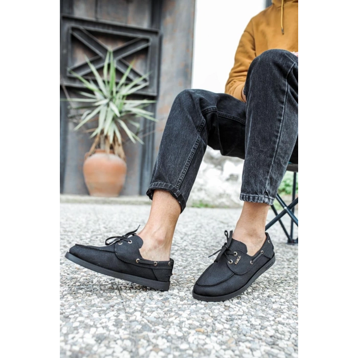 Mevsimlik Keten Ayakkabı  Siyah (Siyah Taban)