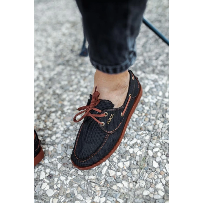 Mevsimlik Keten Ayakkabı  Siyah (Taba Taban)