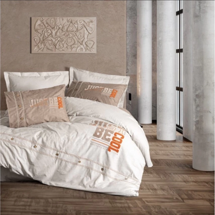 Mood Nakışlı Ranforce Çift Kişilik Nev Takımı Cool Kahve 8680108071168