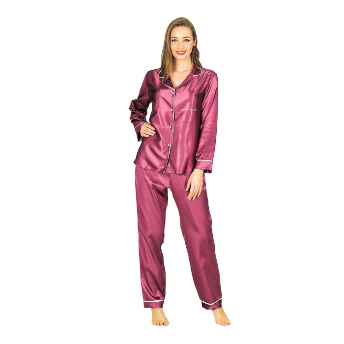 Mor Saten Pijama Takımı