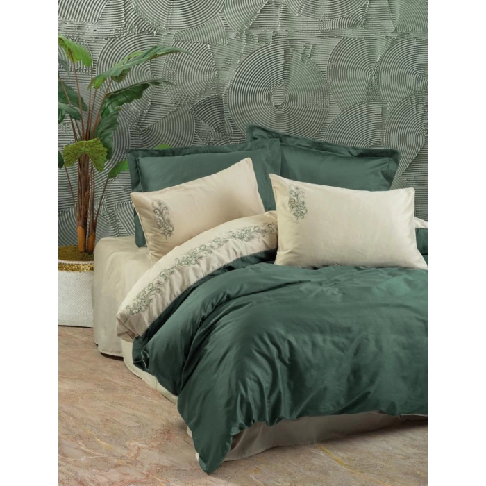 Nakışlı Çift Kişilik Saten Nev Takımı Andy Yeşil