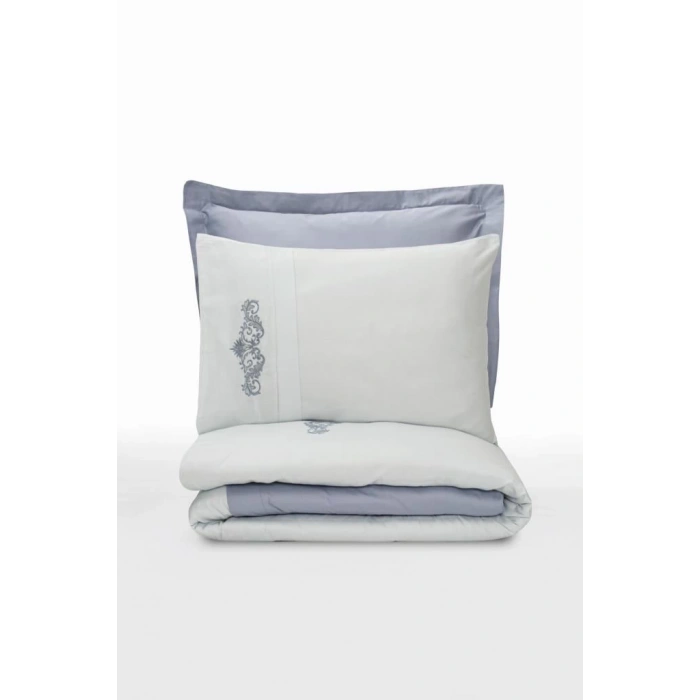 Nakışlı Çift Kişilik Saten Nev Takımı Bianna Gri