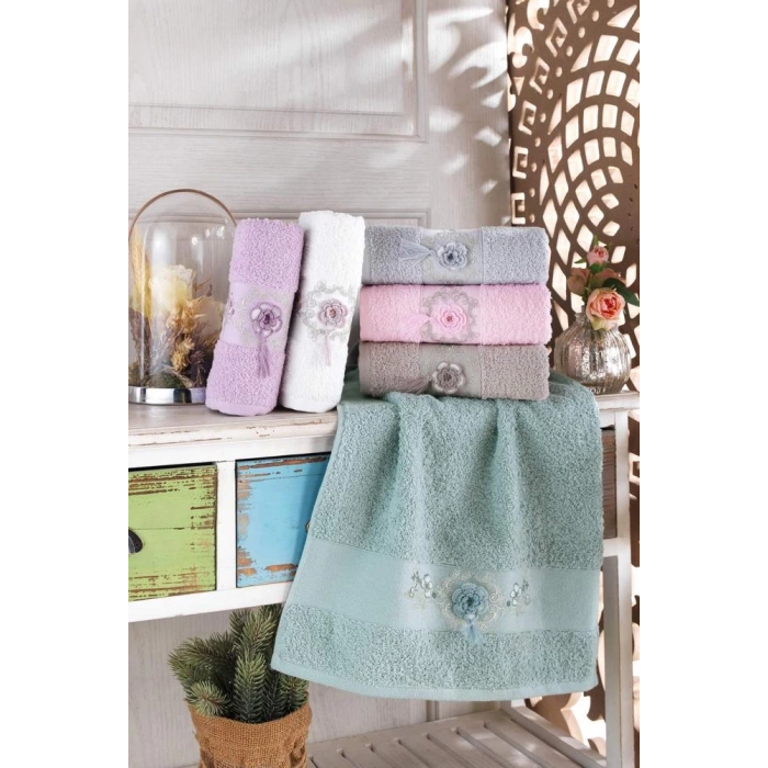 NH Liva Renkli Püsküllü Nakışlı 6lı havlu 50x90cm