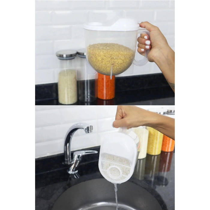 Ölçülü Yıkama- Süzme Süzgeci 1 LT Pirinç Bakliyat Yıkama - Süzme Sepeti