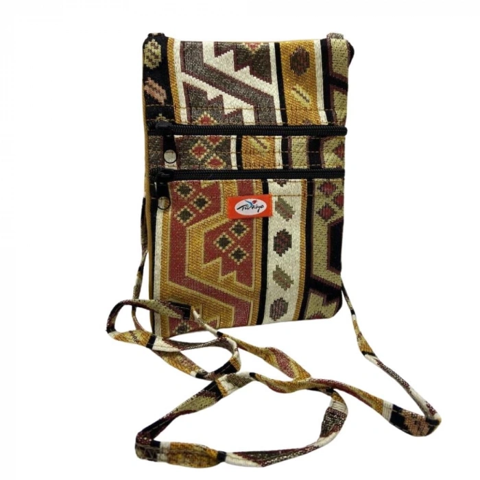 Otantik Desenli Fermuarlı Askılı Çanta Özel Dikim