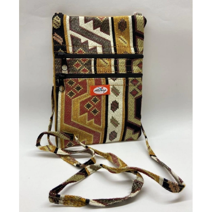Otantik Desenli Fermuarlı Askılı Çanta Özel Dikim