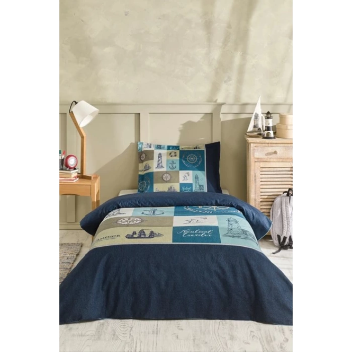 Özdilek Tek Kişilik Ranforce Nev Takımı Nautical Travel Mavi