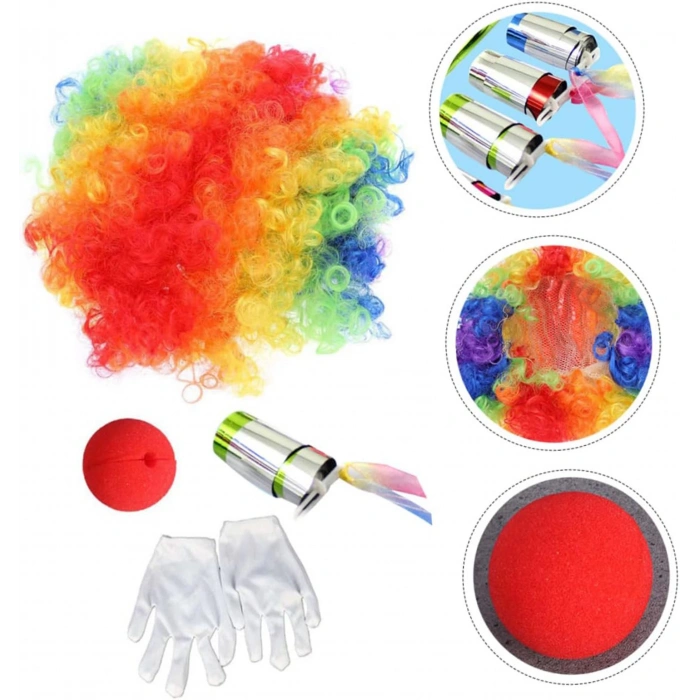 Palyaço Saç Palyaço B Palyaço Eldiven Palyaço Sihirli Baston 4 lü Seti