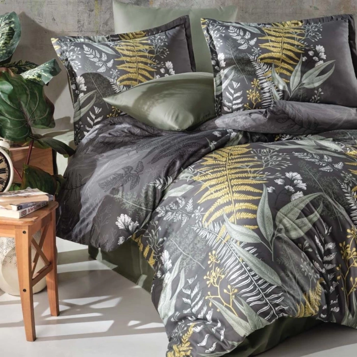 Pamuk Saten Çift Kişilik Nev Takımı Botanica v1 Yeşil