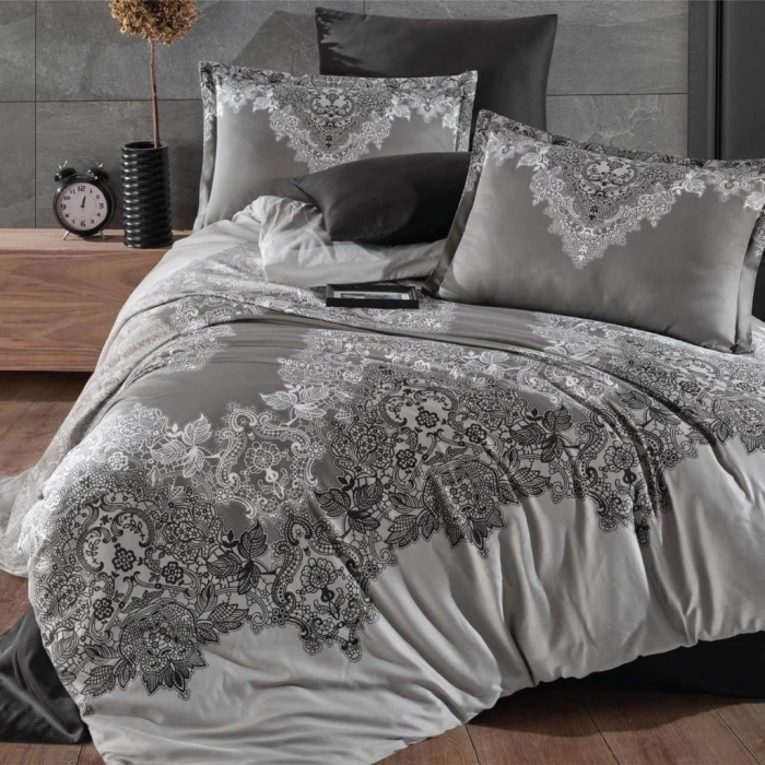 Pamuk Saten Çift Kişilik Nev Takımı Noldor v1 Antrasit