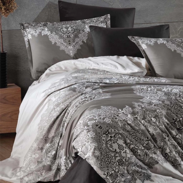 Pamuk Saten Çift Kişilik Nev Takımı Noldor v1 Antrasit