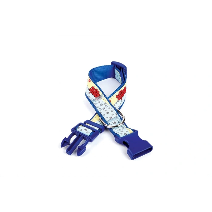 Pati Desenli Dokuma Köpek Boyun Tasması 3 cm x 36-60 cm Mavi