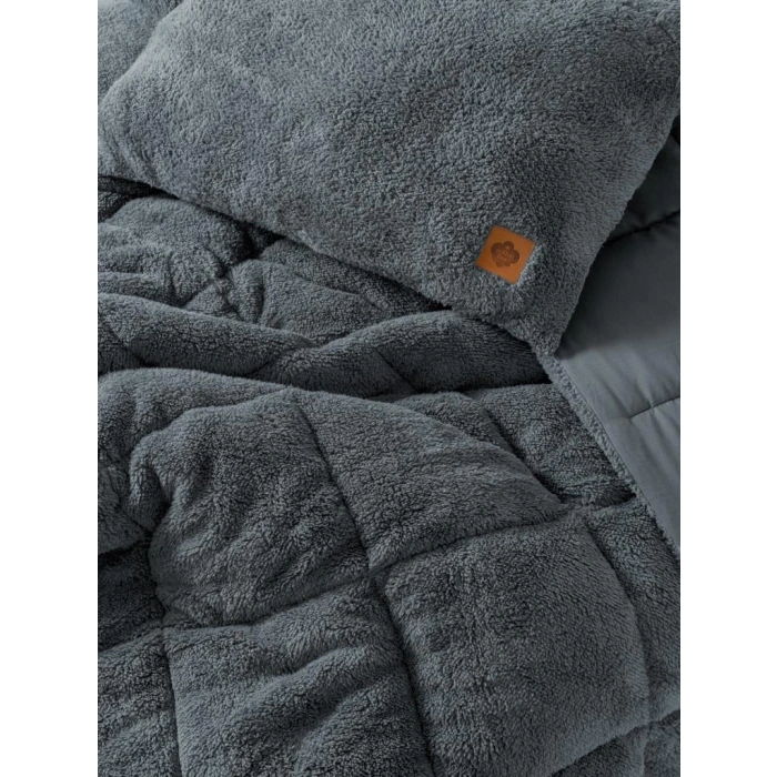 Peluş Çift Kişilik Yorgan Seti Gri