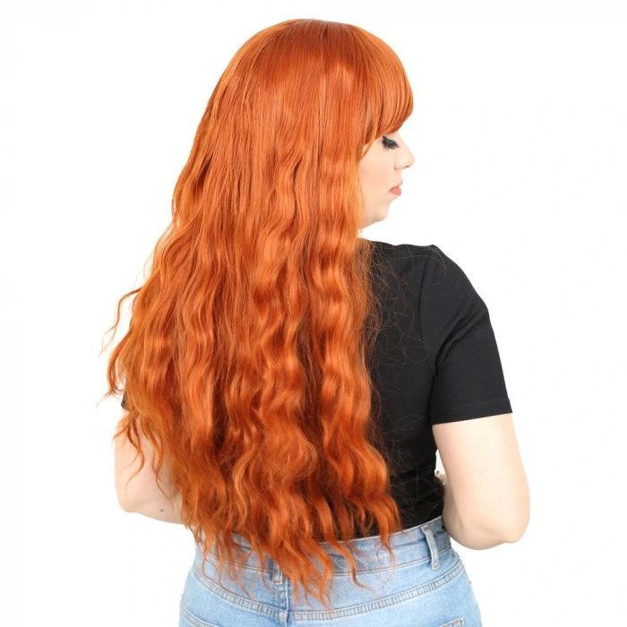 Perçemli Uzun Su Dalgası Fiber Sentetik Peruk/ Bakır