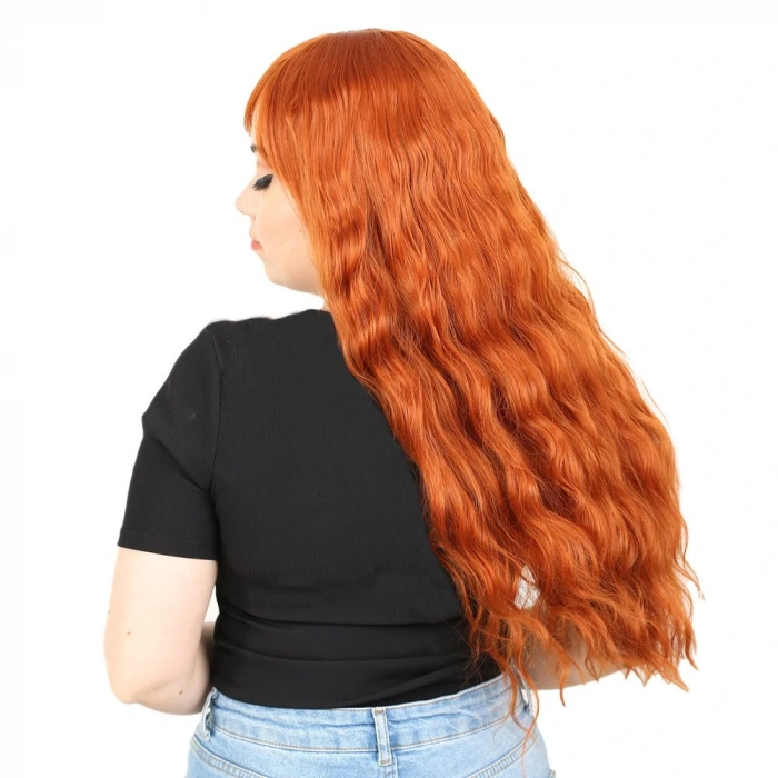 Perçemli Uzun Su Dalgası Fiber Sentetik Peruk/ Bakır