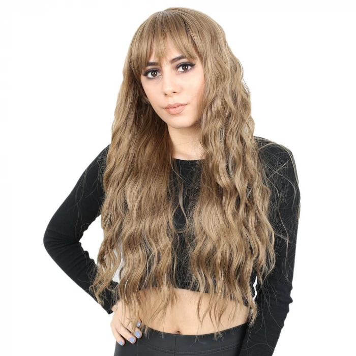 Perçemli Uzun Su Dalgası Fiber Sentetik Peruk/ Bebek Kumralı