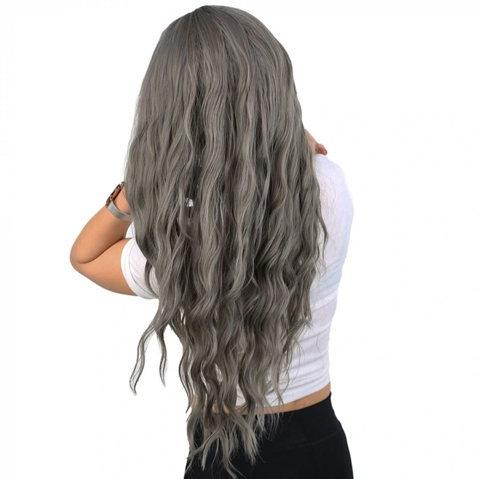 Perçemli Uzun Su Dalgası Fiber Sentetik Peruk/ Koyu Gri