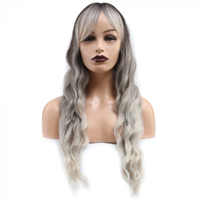 Perçemli Uzun Su Dalgası Fiber Sentetik Peruk/ Ombre ve Röfleli