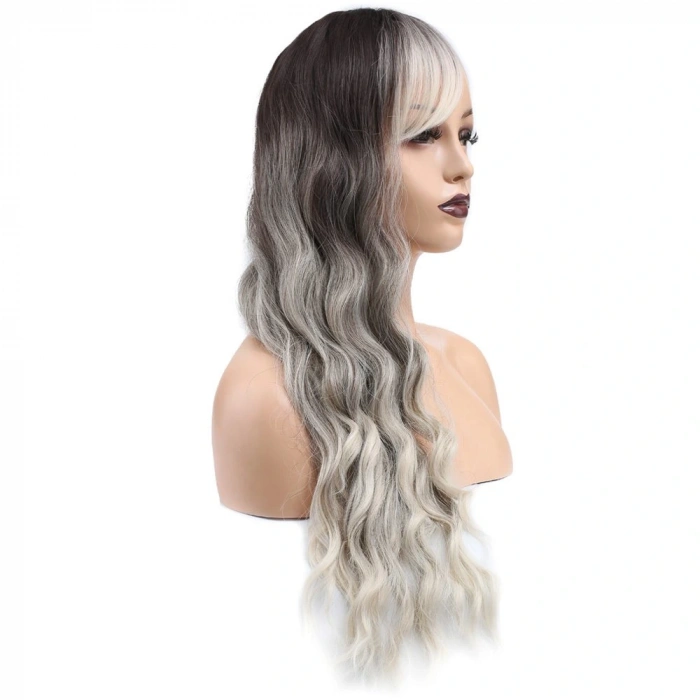 Perçemli Uzun Su Dalgası Fiber Sentetik Peruk/ Ombre ve Röfleli