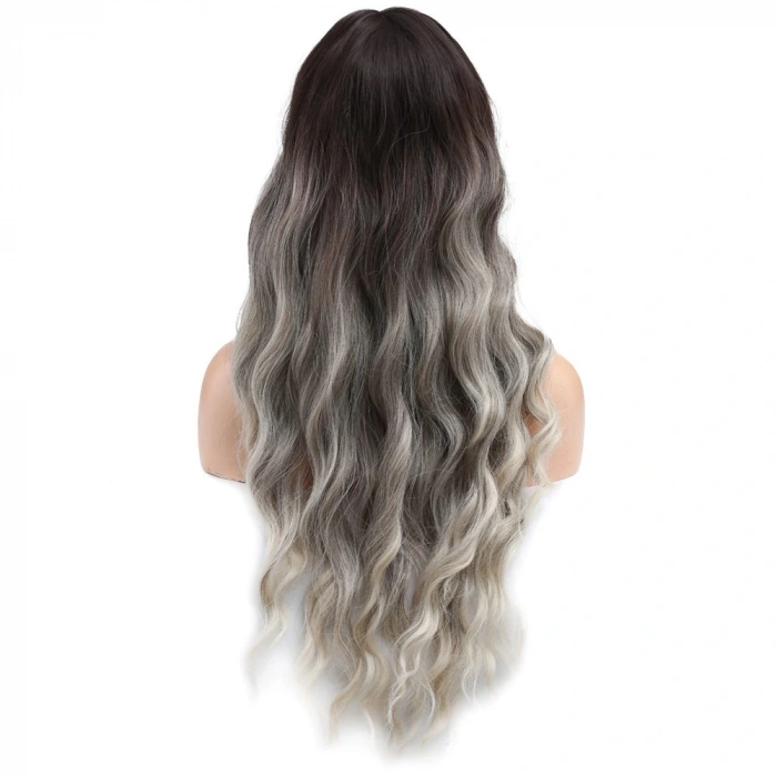Perçemli Uzun Su Dalgası Fiber Sentetik Peruk/ Ombre ve Röfleli