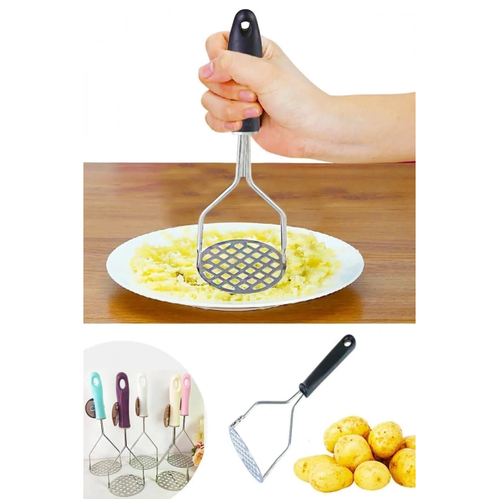 Plastik Saplı Delikli Metal Paslanmaz Patates Muz Yumurta Ezici Püre Yapıcı