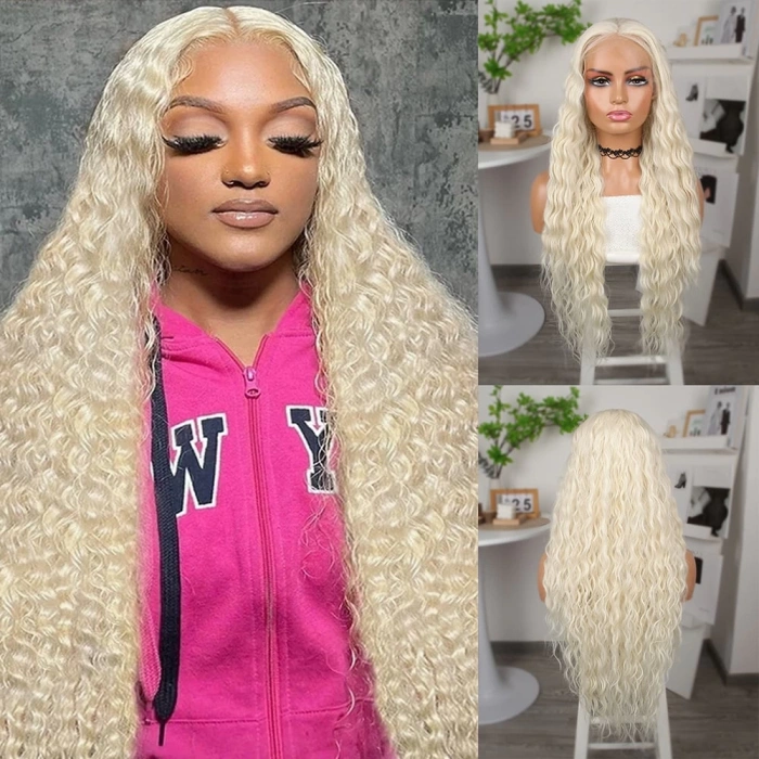 Platin Uzun Afro Dalga Fiber Sentetik Tül Peruk