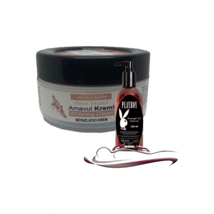 Playboy Three Brand Whitening Cream 4 Adet Arnavut Kremi 50 ml Aklık Kremi ile 120ML Masaj Yağı