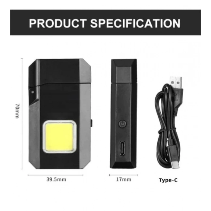 Projektör El Feneri ve Pürmüz Çakmak USB Gazsız Şarjlı Çakmak 600 Lümen