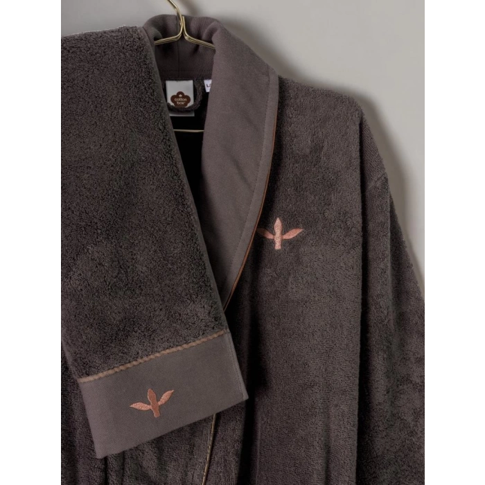 Puff Nakışlı Aile Bornoz Seti Molende Bej-Antrasit