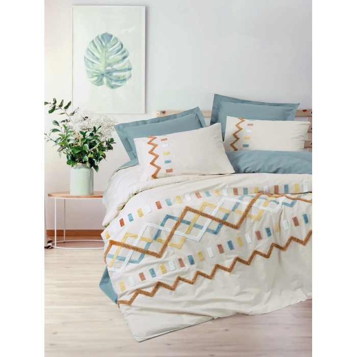 Puff Nakışlı Ranforce Çift Kişilik Nev Takımı Mellow Mint