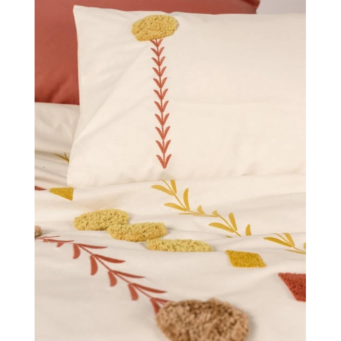 Puff Nakışlı Ranforce Çift Kişilik Nev Takımı Amaris Kiremit