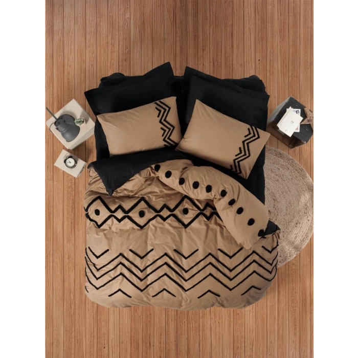 Puff Nakışlı Ranforce Çift Kişilik Nev Takımı Elio Bakır Siyah