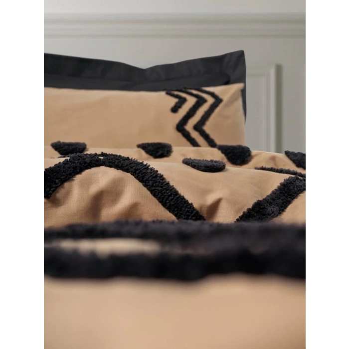 Puff Nakışlı Ranforce Çift Kişilik Nev Takımı Elio Bakır Siyah