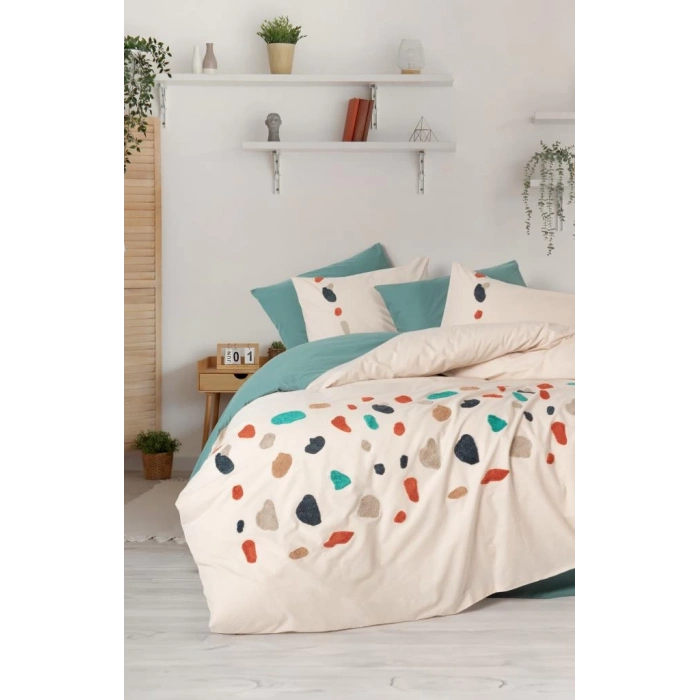 Puff Nakışlı Ranforce Çift Kişilik Nev Takımı Gaja Mint