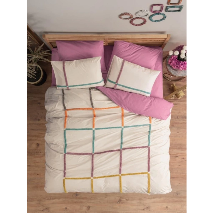 Puff Nakışlı Ranforce Çift Kişilik Nev Takımı İnsula Gülkurusu