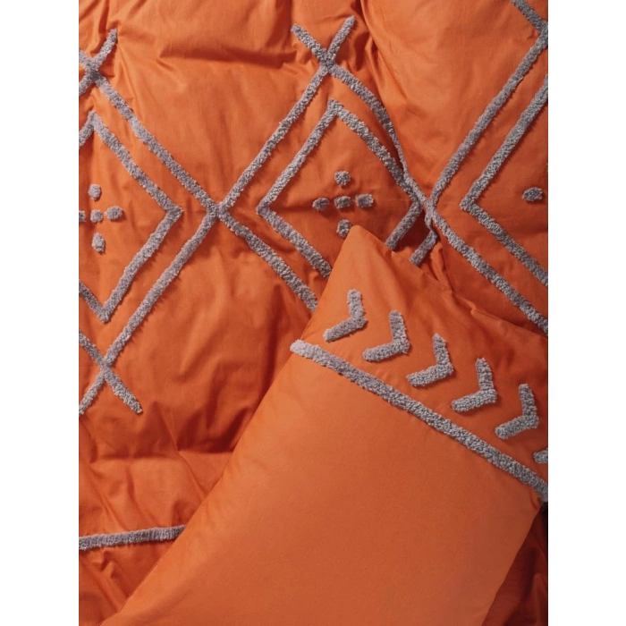 Puff Nakışlı Ranforce Çift Kişilik Nev Takımı Lia Kiremit Bej