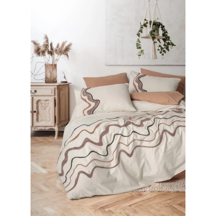 Puff Nakışlı Ranforce Çift Kişilik Nev Takımı Molende Karamel