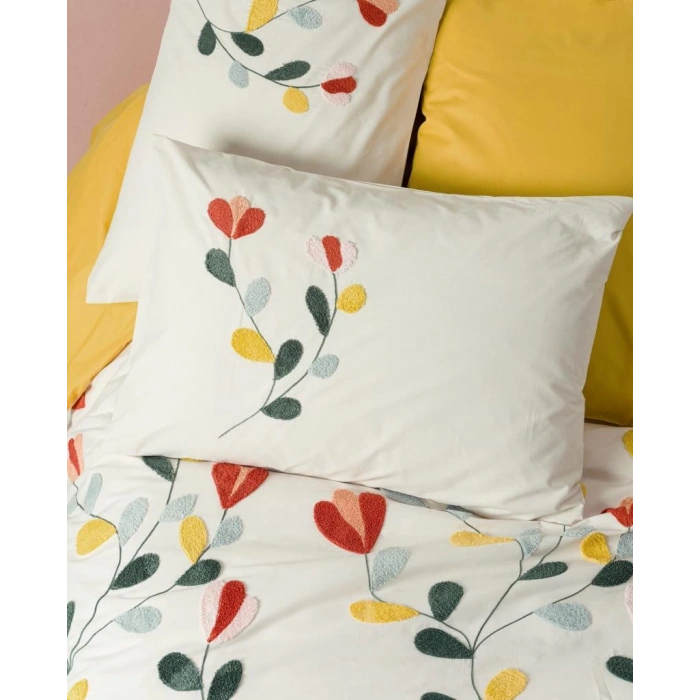 Puff Nakışlı Ranforce Çift Kişilik Nev Takımı Nella Hardal