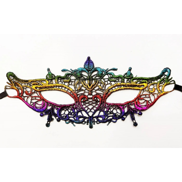 Rengarenk Dantel Kesim Dantel İşlemeli B Parti Maskesi Gökkuşağı