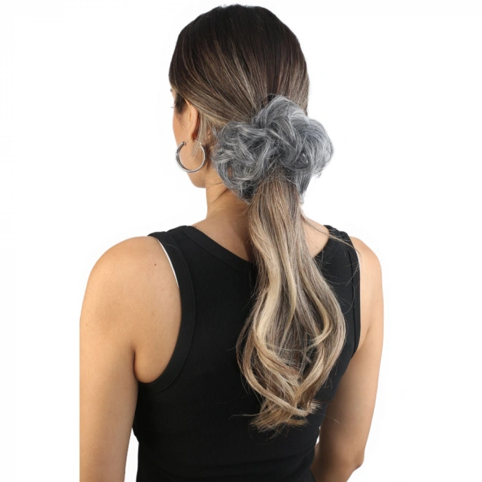 Saçlı Lastikli Topuz Toka / Kırçıllı Gri
