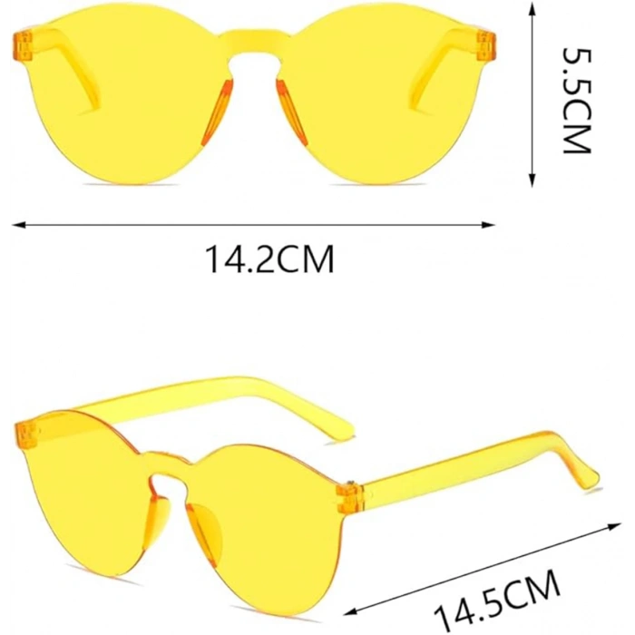 Sert Mika Oval Şekilli Çerçevesiz Sarı Gözlük Retro Parti 5x14 cm