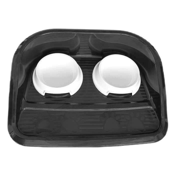 Servis Tepsili Plastik İkili Kedi Köpek  Ve Su Kabı 35x46 cm Siyah-Beyaz