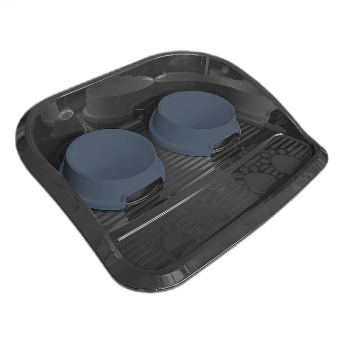 Servis Tepsili Plastik İkili Kedi Köpek  Ve Su Kabı 35x46 cm Siyah-Mavi