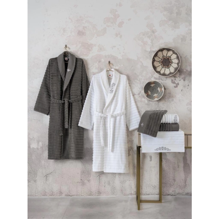 Seta Aile Bornoz Seti Genny Beyaz-Antrasit