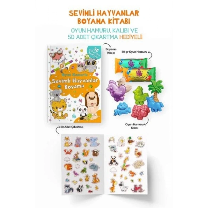Sevimli Hayvanlar Boyama Kitabı - Oyun Hamurlu - 3 Yaş +