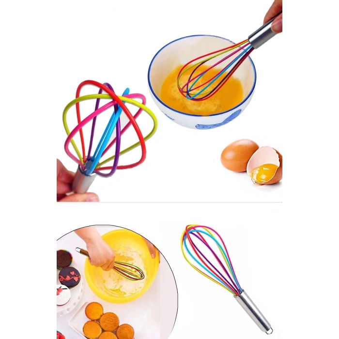 Silikon Çırpıcı Metal Saplı Renkli Çırpma Teli