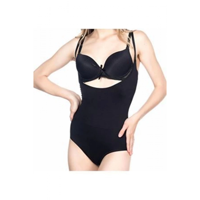 Siyah Açık Göğüs Çıtçıtlı Dikişsiz Korse